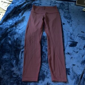 Lululemon Wunder Under Burgundy Leggings High Waist Cropped